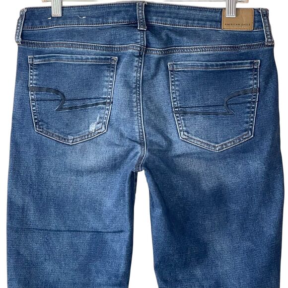 American Eagle Jegging Super Stretch Size 12 Medium Wash Distressed Patches AE - Picture 5 of 9